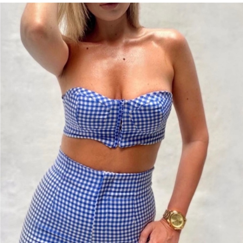 ZARA 2 piece Gingham crop top and high waist pants